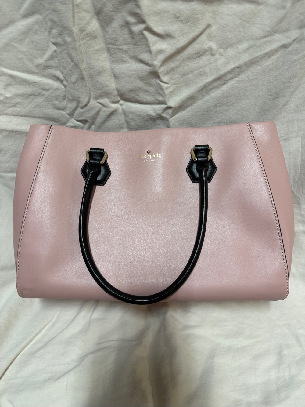 kate spade Blush Pink Leather Tote with Black Handles